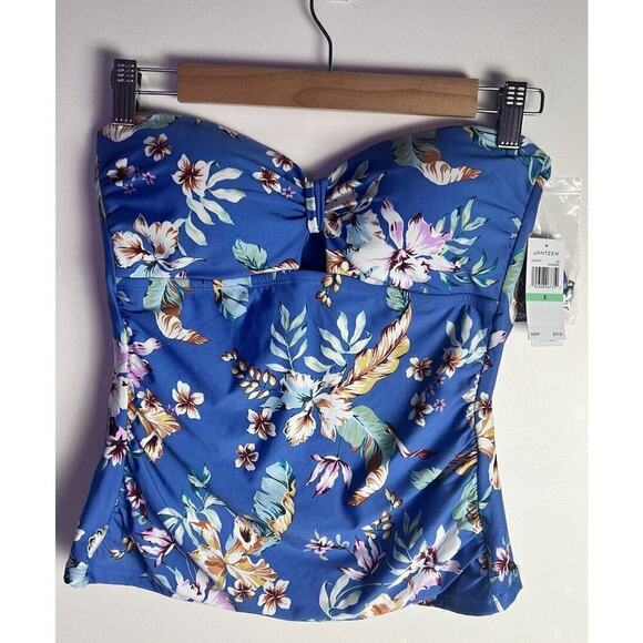 Jantzen Womens Sz 8 Blue Floral Cut Out Bandeau Swim Top Detachable Straps NEW - Picture 1 of 8